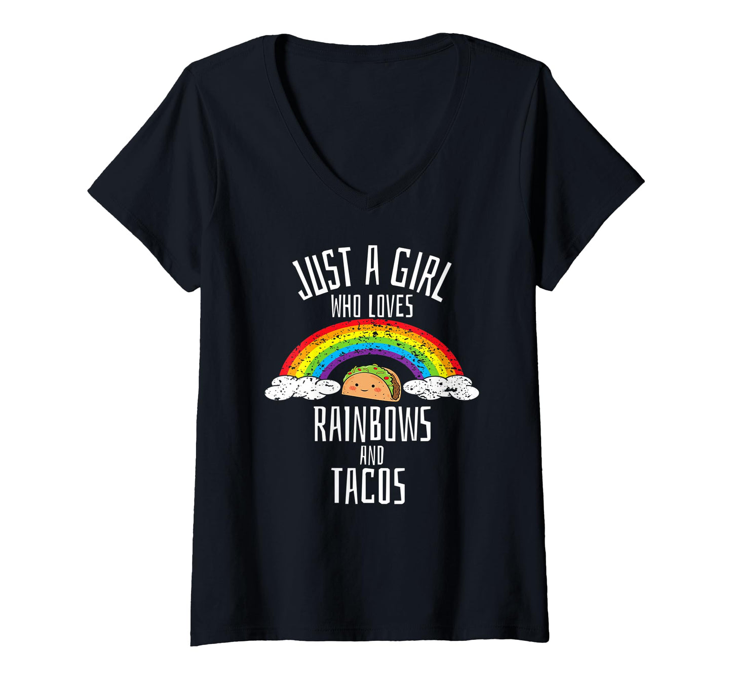 180g pure cotton round neck single side printed T-shirt, women's Just A Girl Who Loves Rainbows And Tacos gay V-neck T-shirt, casual T-shirts for men and women, perfect T-shirt for holiday gifts, Christmas gifts, 2025 gifts, New Year gifts
