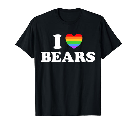 180g pure cotton round neck single-sided printed T-shirt, I love bears funny cute proud gay queer LGBT rainbow big man T-shirt, casual T-shirts for men and women, perfect T-shirts for holiday gifts, Christmas gifts, 2025 gifts, New Year gifts