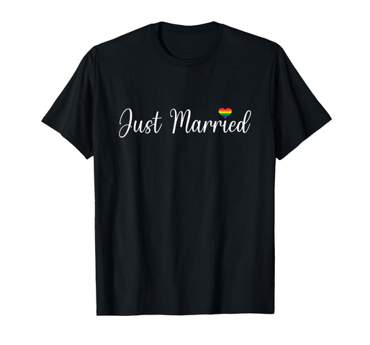 180g pure cotton round neck single side printed T-shirt, just married LGBTQ gay wedding lesbian bride gay husband T-shirt, casual T-shirt for men and women, perfect T-shirt for holiday gift, Christmas gift, 2025 gift, New Year gift