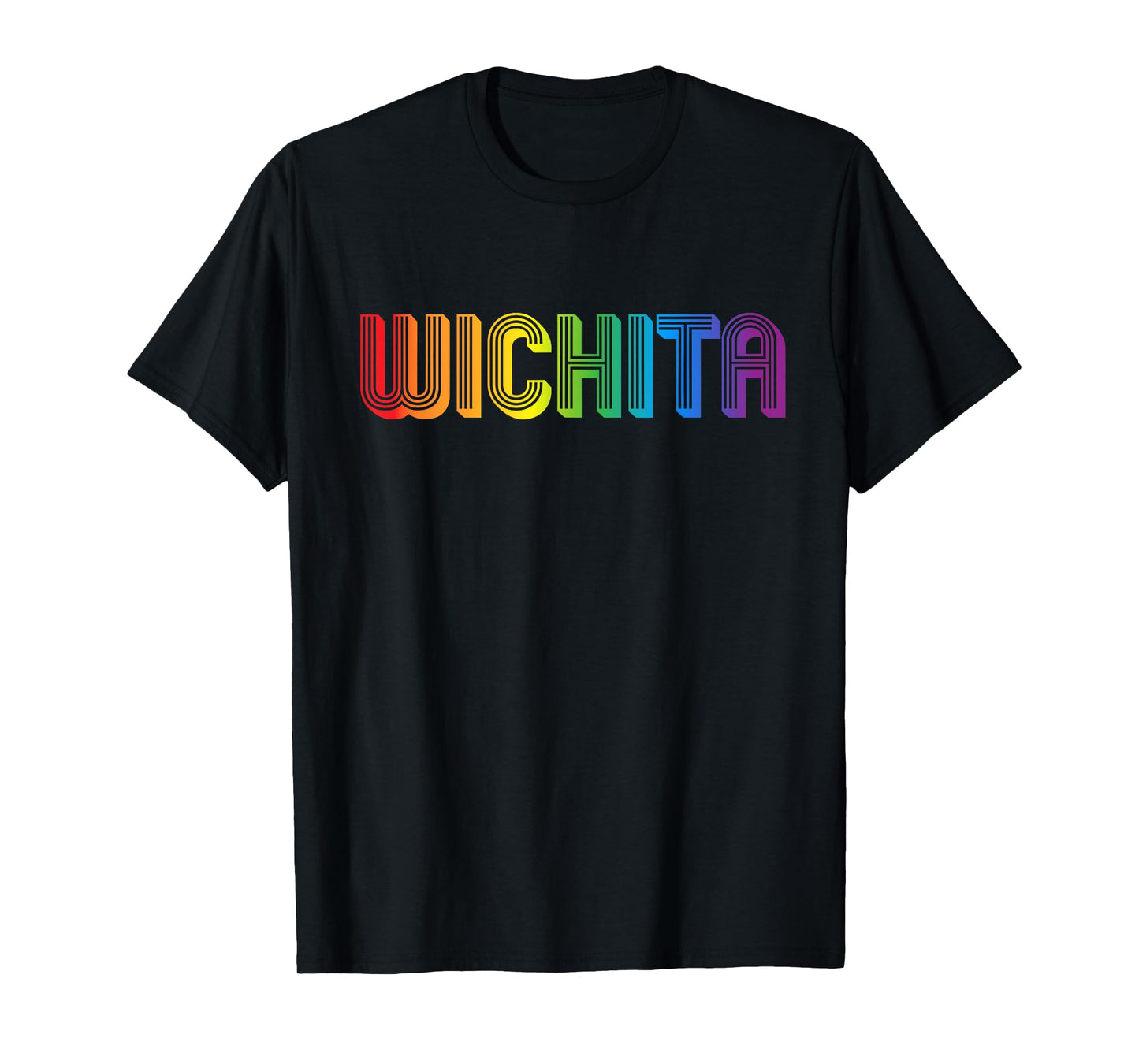 180g pure cotton round neck single-sided printed T-shirt, Wichita gay pride rainbow word graphic T-shirt, casual T-shirt for men and women, perfect T-shirt for holiday gifts, Christmas gifts, 2025 gifts, New Year gifts