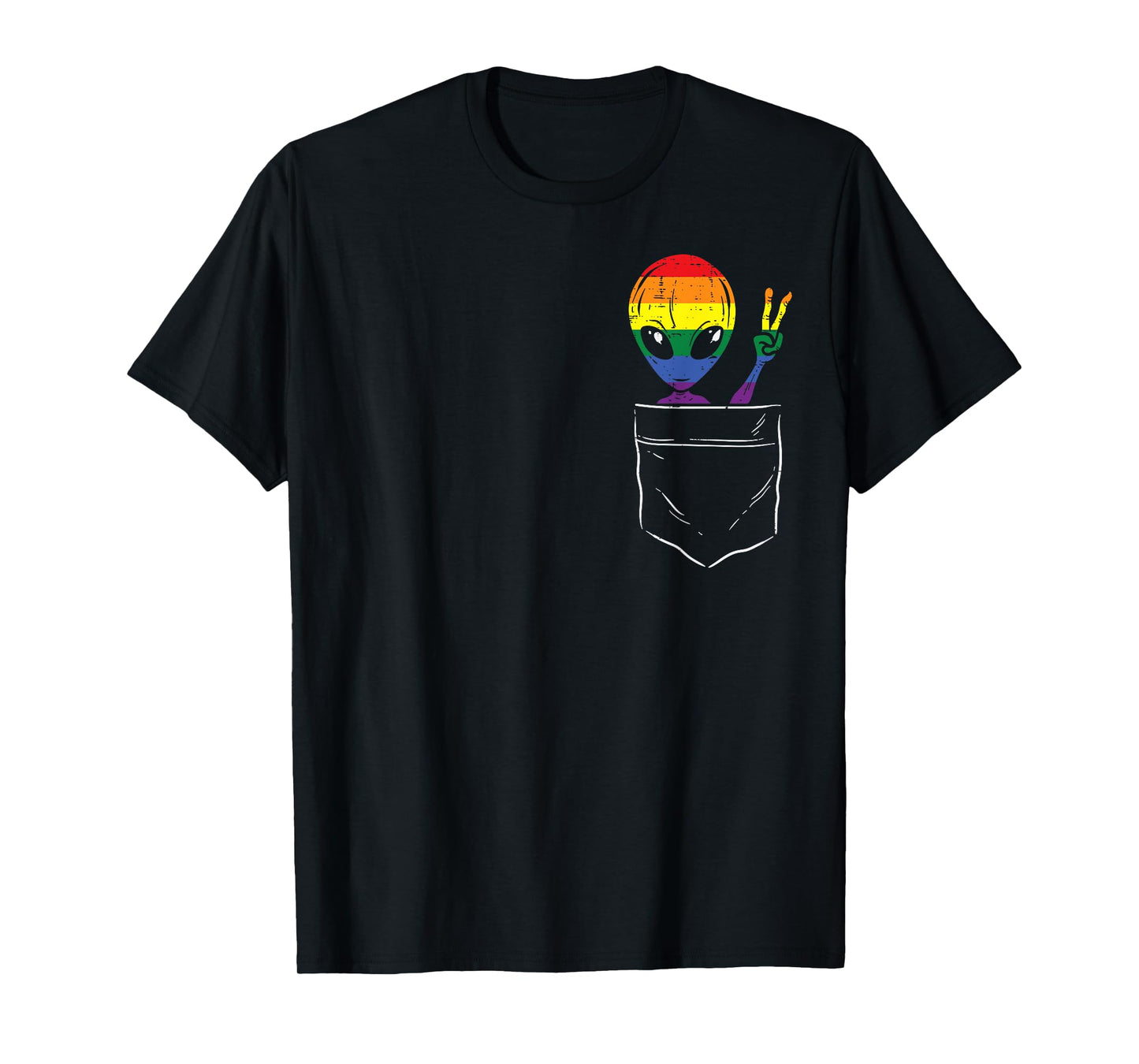 180g cotton round neck single side printed t-shirt, Allien pocket waving LGBTQ rainbow flag gay pride ally t-shirt, casual t-shirt for men and women, perfect t-shirt for holiday gift, Christmas gift, 2025 gift, New Year gift