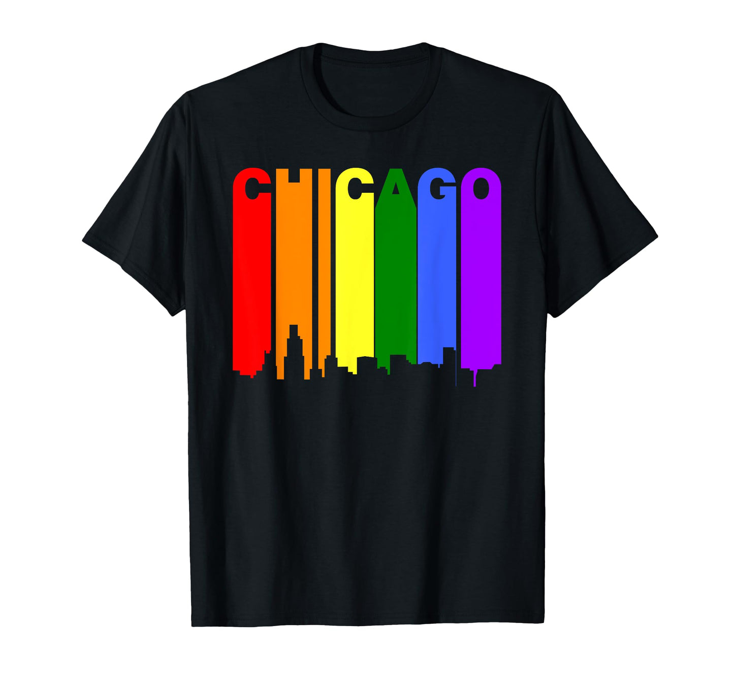 180g cotton round neck single side printed T-shirt, Chicago Illinois LGBTQ gay pride rainbow skyline T-shirt, casual T-shirts for men and women, perfect T-shirt for holiday gifts, Christmas gifts, 2025 gifts, New Year gifts