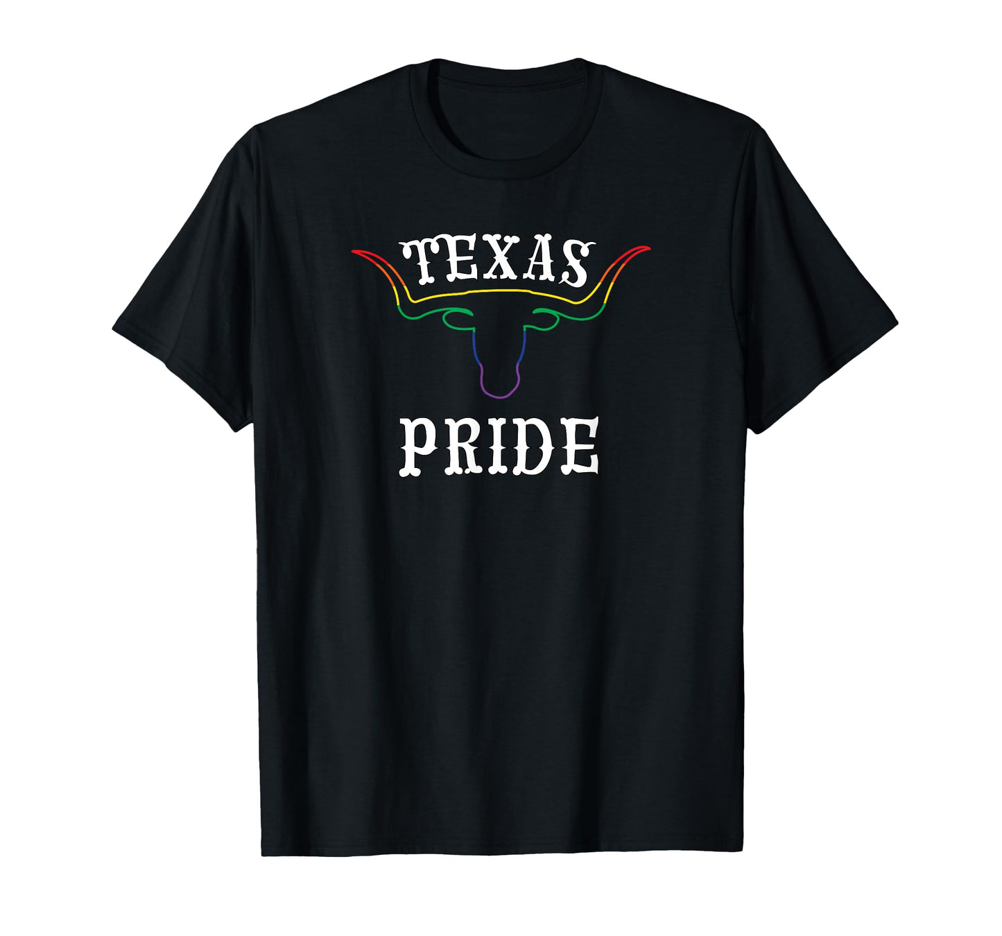180g pure cotton round neck single side printed T-shirt, LGBT Texas Longhorn Gay Pride Month Rainbow Lesbian T-shirt, casual T-shirts for men and women, perfect T-shirt for holiday gifts, Christmas gifts, 2025 gifts, New Year gifts