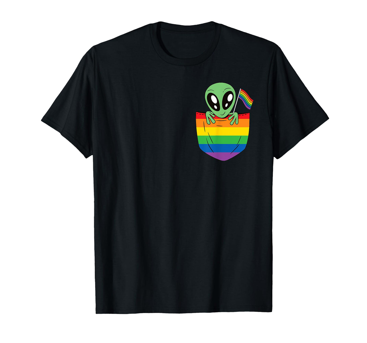 180g pure cotton round neck single side printed T-shirt, funny pocket alien LGBT rainbow flag gay pride T-shirt, casual T-shirt for men and women, perfect T-shirt for holiday gift, Christmas gift, 2025 gift, New Year gift