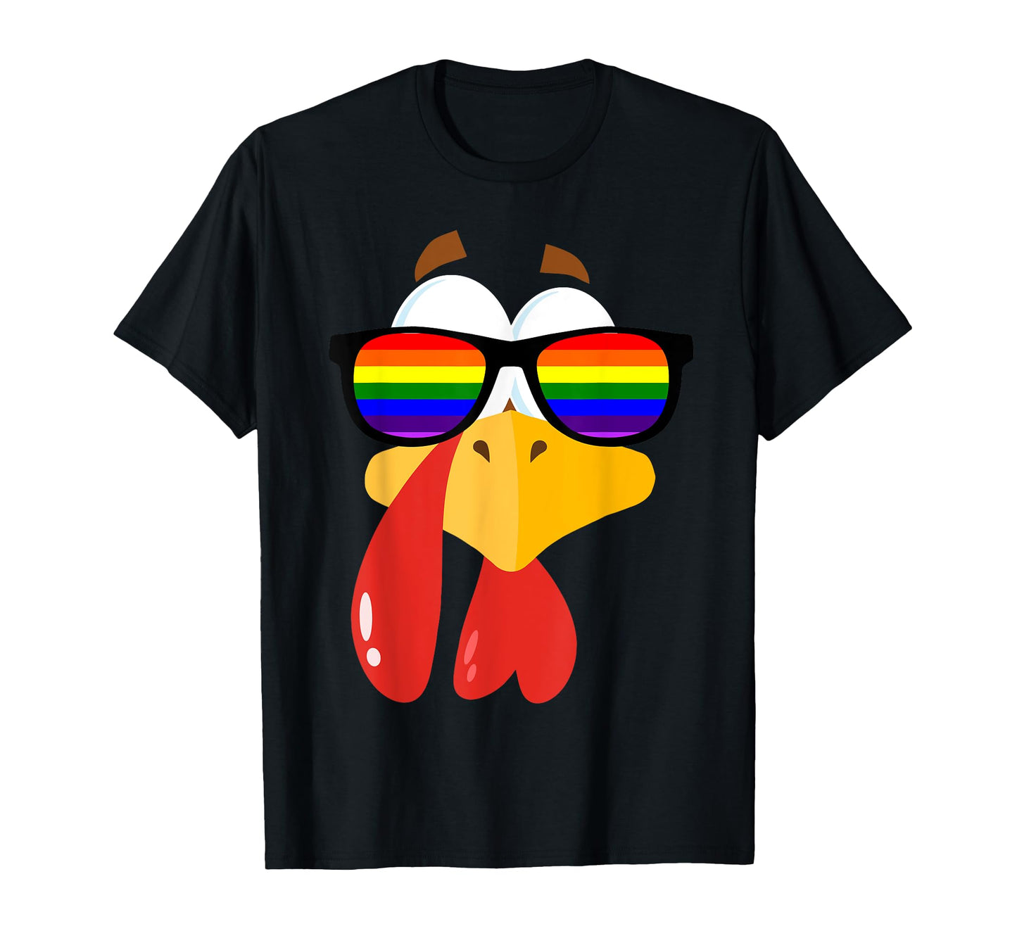 180g pure cotton round neck single side printed T-shirt, LGBT pride sunglasses rainbow turkey pride LGBT Thanksgiving T-shirt, casual T-shirts for men and women, perfect T-shirt for holiday gifts, Christmas gifts, 2025 gifts, New Year gifts