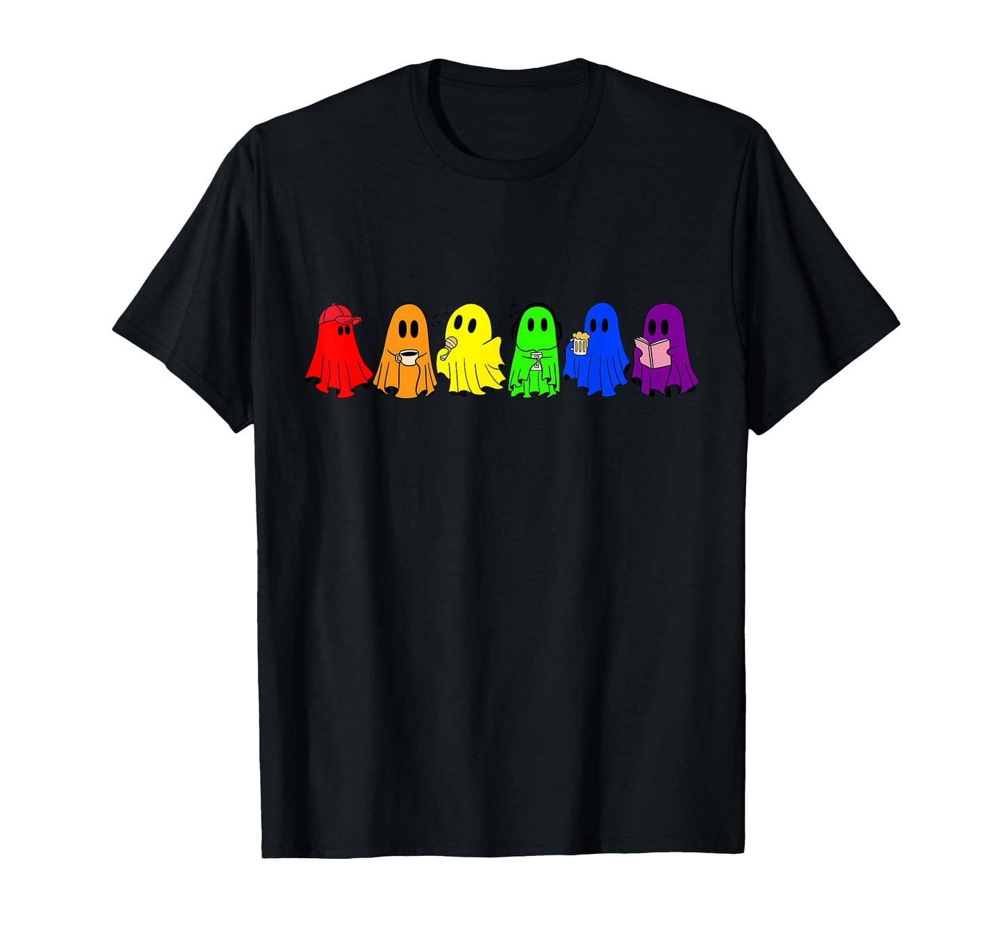 180g pure cotton round neck single side printed T-shirt, cute LGBTQ ghost LGBT Halloween ghost rainbow gay pride T-shirt, casual T-shirt for men and women, perfect T-shirt for holiday gifts, Christmas gifts, 2025 gifts, New Year gifts