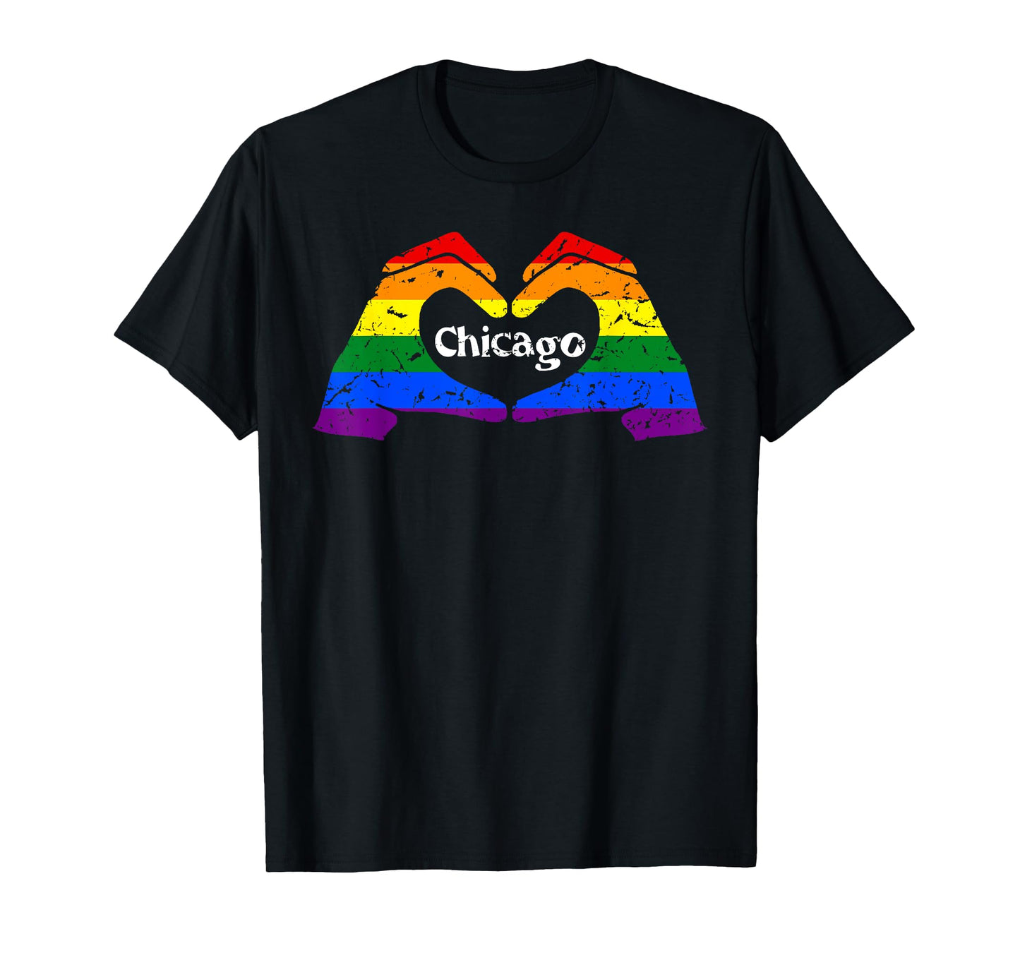 180g pure cotton round neck single-sided printed T-shirt, Chicago Gay Pride Festival Rainbow Heart | Chicago Gay Pride Festival T-shirt, casual T-shirts for men and women, perfect T-shirts for holiday gifts, Christmas gifts, 2025 gifts, New Year gifts