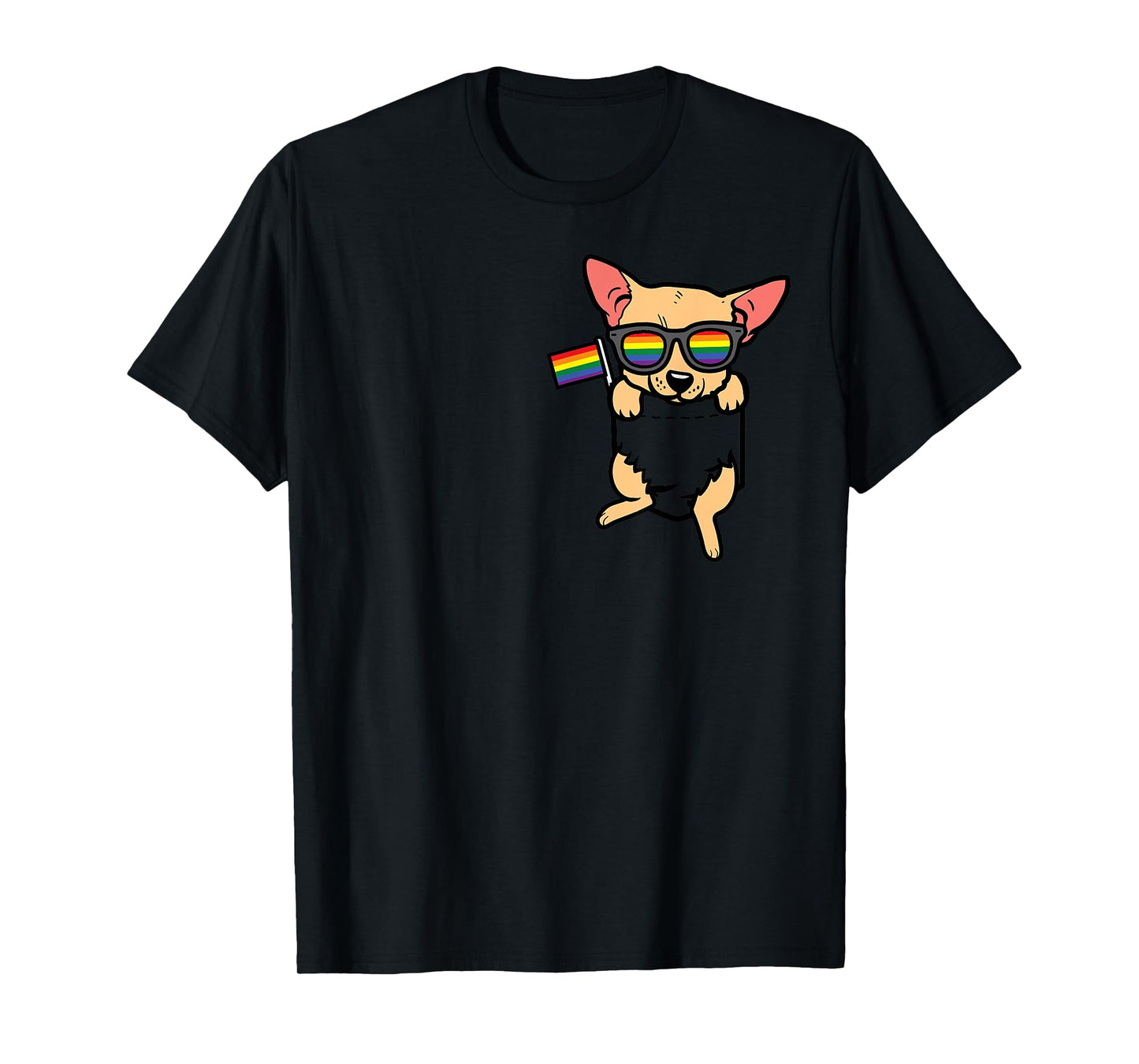 180g pure cotton round neck single side printed T-shirt, Chihuahua Chiwawa pocket LGBTQ rainbow flag gay pride ally T-shirt, casual T-shirt for men and women, perfect T-shirt for holiday gifts, Christmas gifts, 2025 gifts, New Year gifts