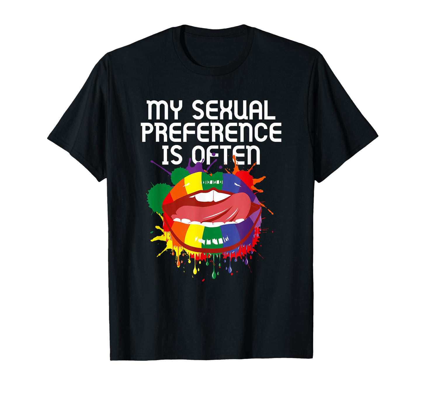 180g pure cotton round neck single-sided printed T-shirt, my sexual orientation is usually rainbow lips gay pride T-shirt, casual T-shirts for men and women, perfect T-shirt for holiday gifts, Christmas gifts, 2025 gifts, New Year gifts