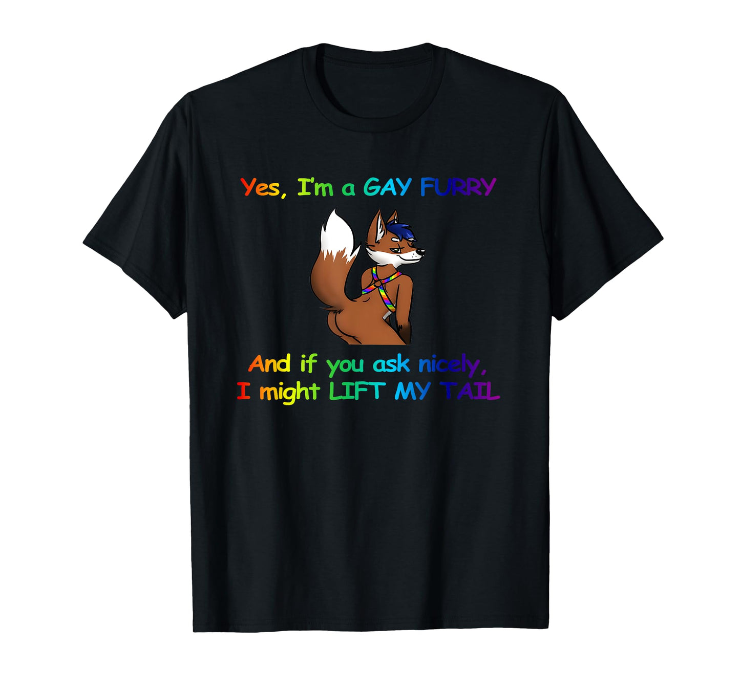 180g cotton round neck single side printed t-shirt, I'm a gay furry, I might lift my tail if you ask politely t-shirt, casual t-shirts for men and women, perfect t-shirt for holiday gifts, Christmas gifts, 2025 gifts, New Year gifts