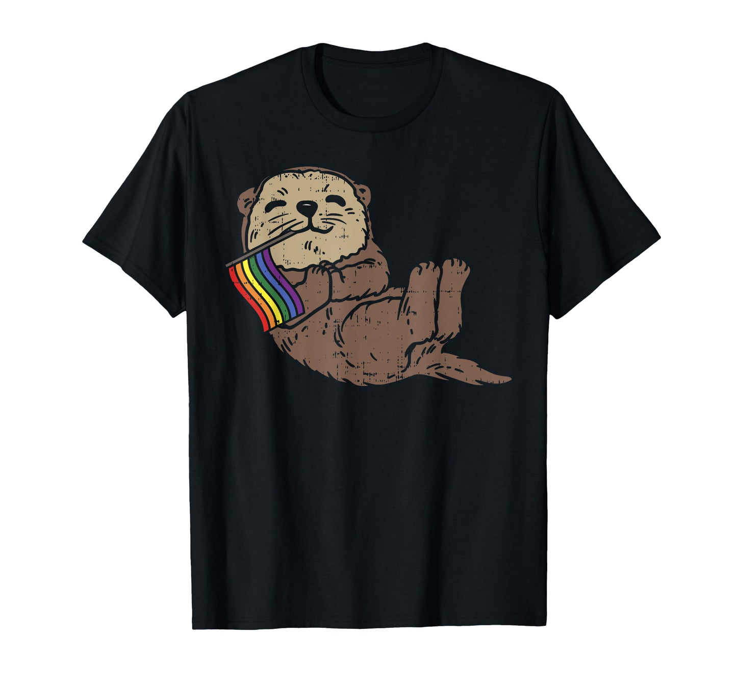 180g pure cotton round neck single side printed t-shirt, LGBT sea otter rainbow flag cute gay pride animal lover gift t-shirt, casual t-shirt for men and women, perfect t-shirt for holiday gift, Christmas gift, 2025 gift, New Year gift