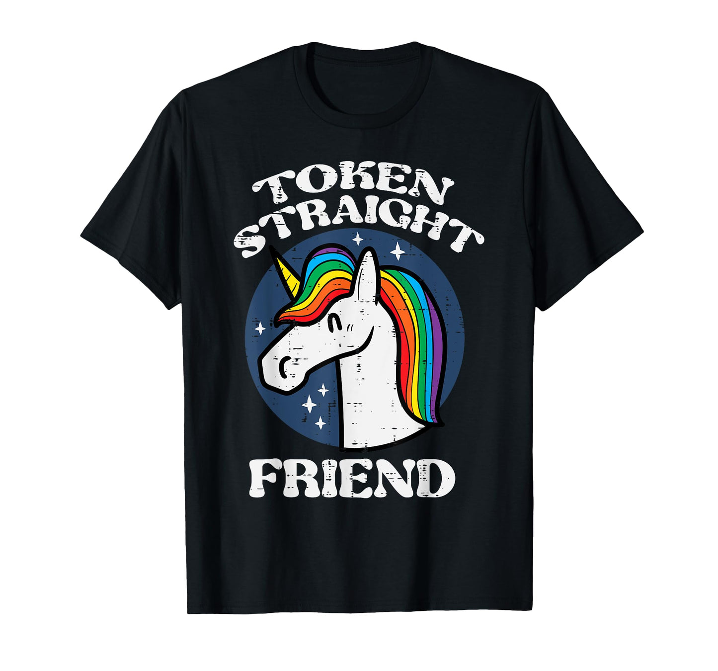 180g pure cotton round neck single side printed T-shirt, Token Straight Friend Unicorn Gay Rainbow Pride LGBTQ Women's T-shirt, Casual T-shirts for Men and Women, Perfect T-shirt for Holiday Gifts, Christmas Gifts, 2025 Gifts, New Year Gifts