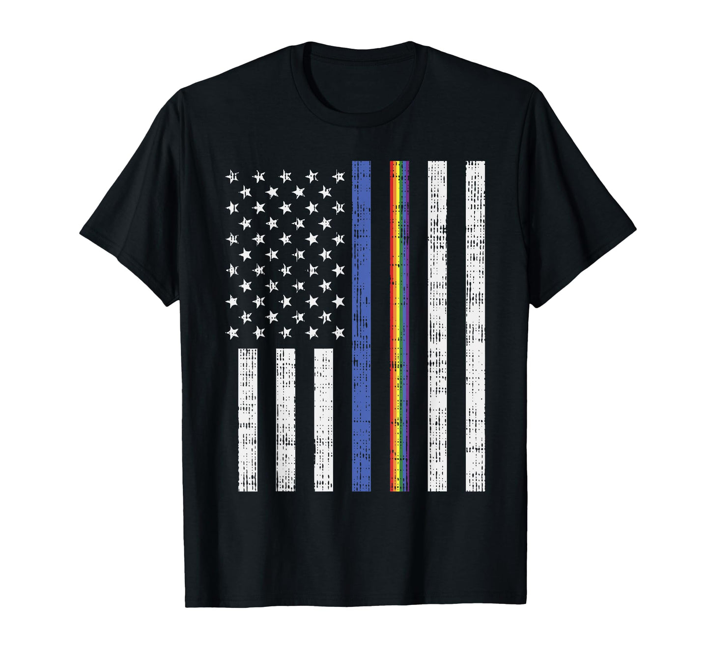180g pure cotton round neck single side printed T-shirt, LGBT thin blue line rainbow American flag gay police T-shirt, casual T-shirts for men and women, perfect T-shirt for holiday gifts, Christmas gifts, 2025 gifts, New Year gifts