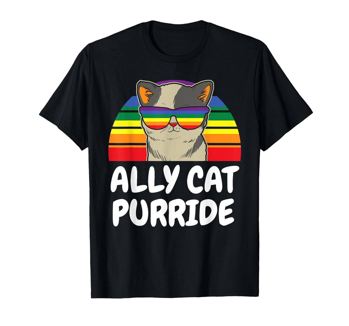 180g pure cotton round neck single side printed t-shirt, Ally Cat shirt, Purride Funny Cat gay pride shirt, Ally Cat t-shirt, casual t-shirt for men and women, perfect t-shirt for holiday gift, Christmas gift, 2025 gift, New Year gift