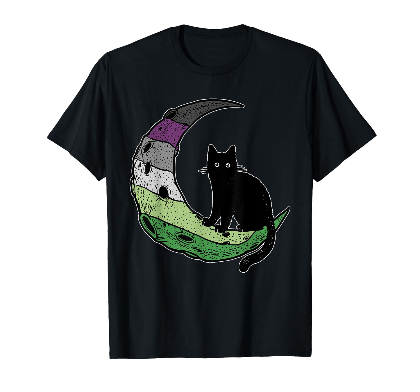 180g pure cotton round neck single side printed T-shirt, Aroace Cat Moon LGBT Gay Asexual No Romanticism Pride Flag Aro T-shirt, Casual T-shirts for Men and Women, Perfect T-shirt for Holiday Gifts, Christmas Gifts, 2025 Gifts, New Year Gifts