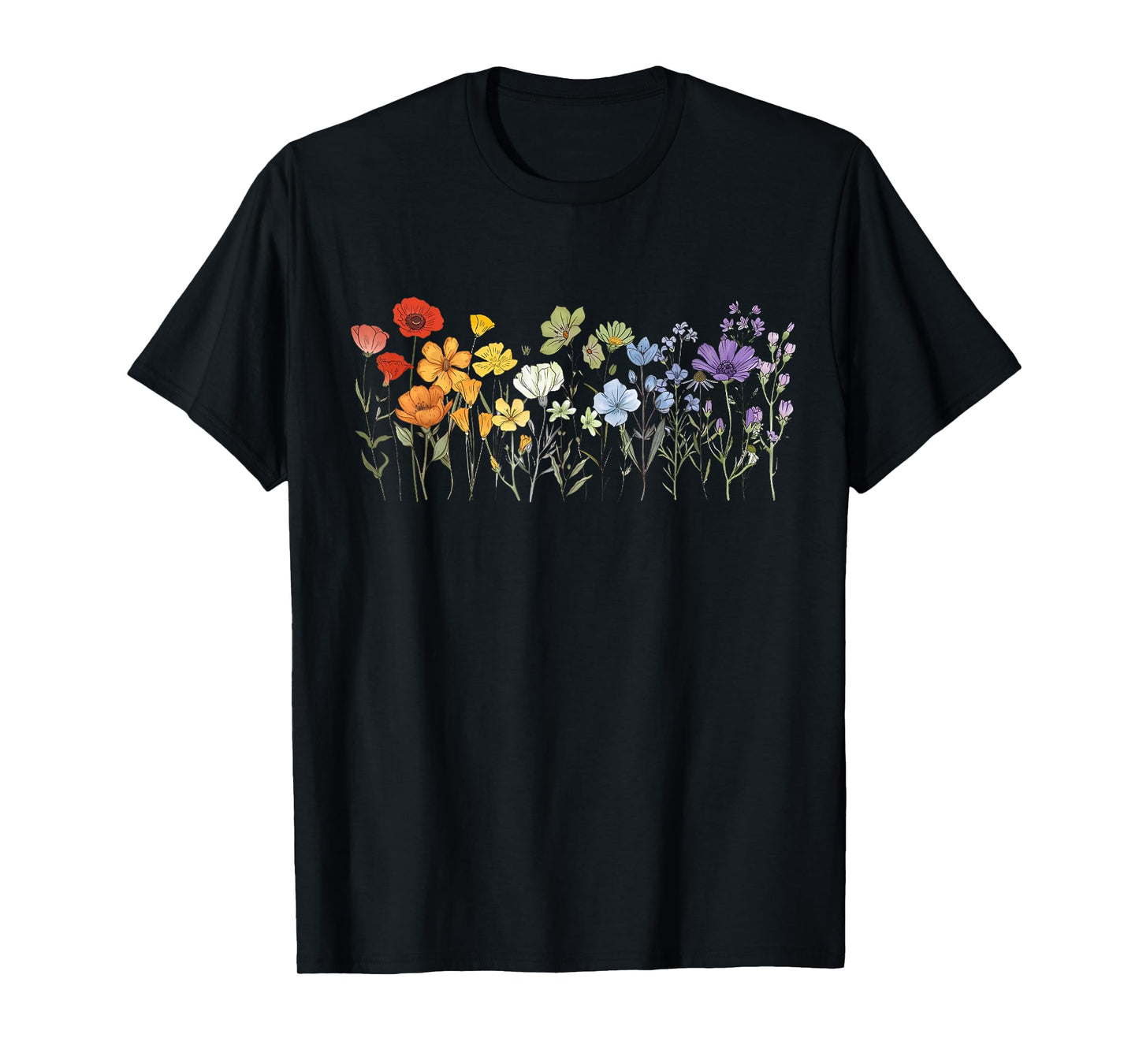 180g pure cotton round neck single-sided printed T-shirt, exquisite wildflower LGBTQ moon rainbow floral gay pride T-shirt, casual T-shirt suitable for men and women, perfect T-shirt for holiday gifts, Christmas gifts, 2025 gifts, New Year gifts