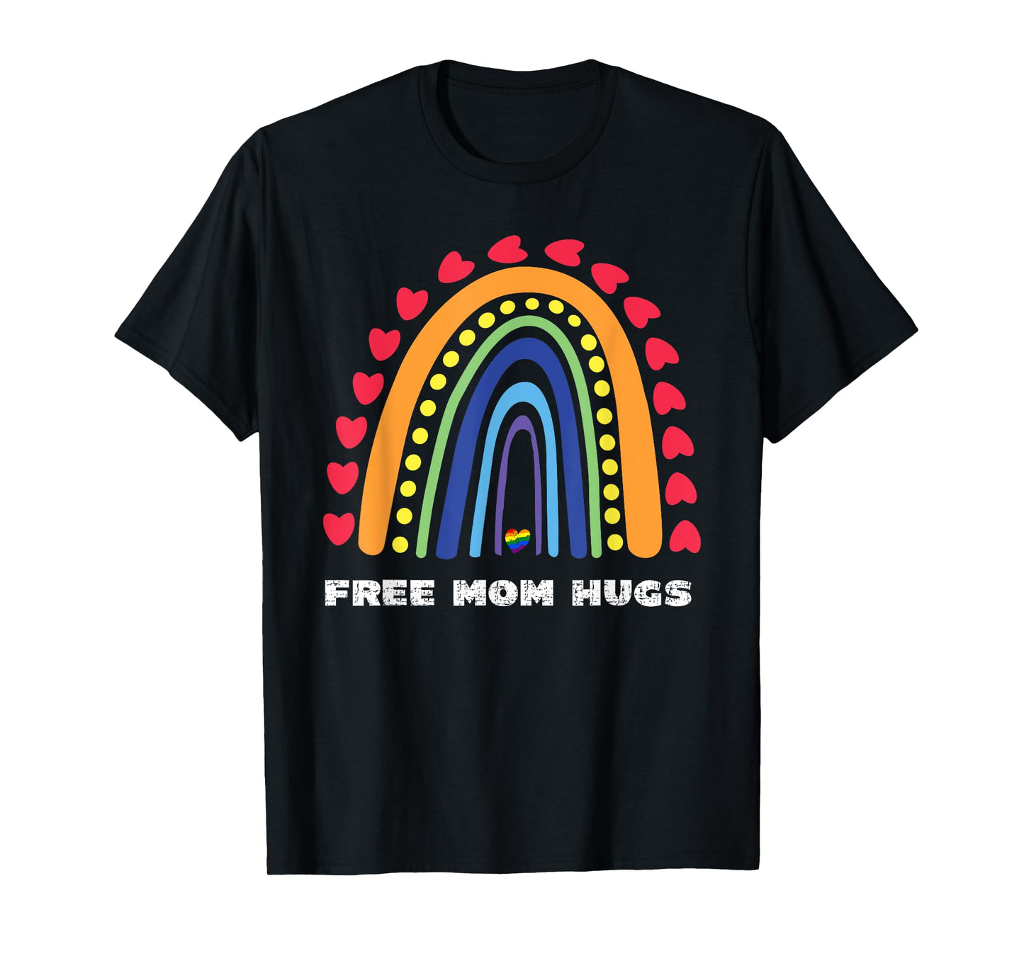 180g pure cotton round neck single side printed t-shirt, free mom hug rainbow heart gay pride LGBT t-shirt, casual t-shirt for men and women, perfect t-shirt for holiday gift, Christmas gift, 2025 gift, New Year gift