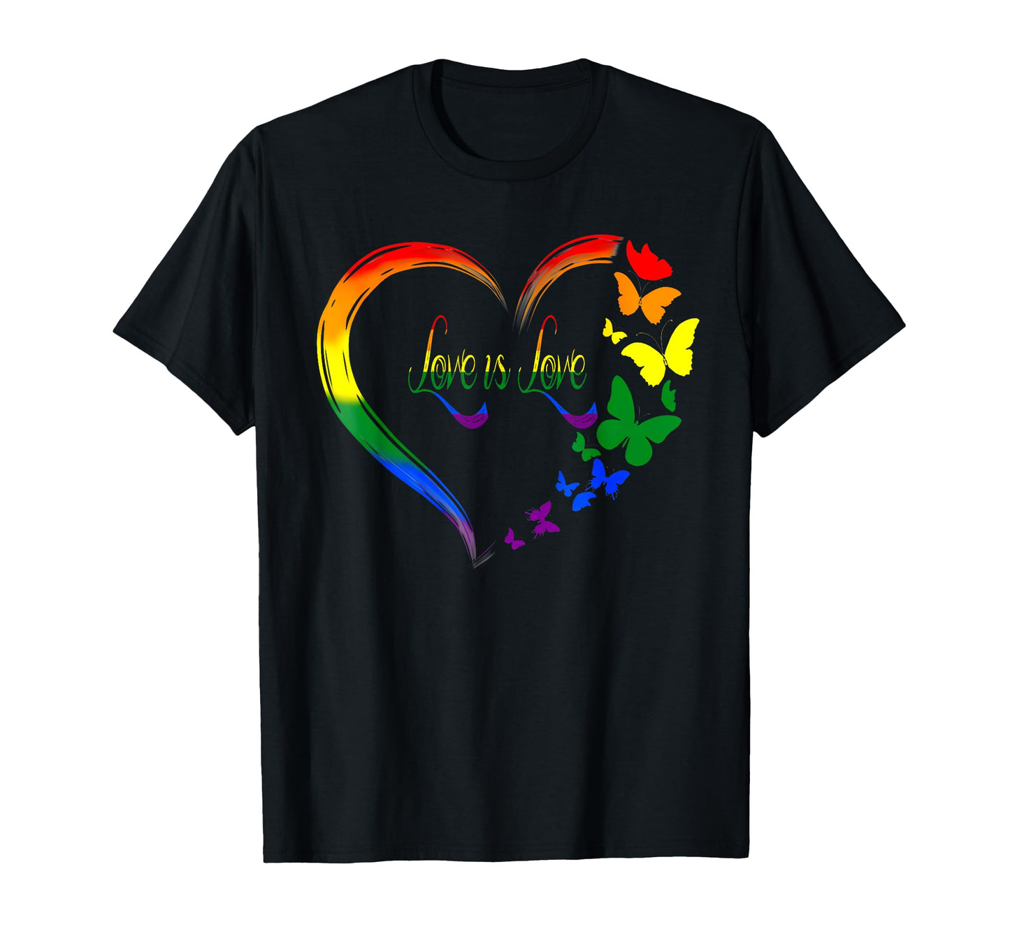 180g pure cotton round neck single side printed T-shirt, butterfly heart rainbow love is love LGBT gay pride T-shirt, casual T-shirt for men and women, perfect T-shirt for holiday gifts, Christmas gifts, 2025 gifts, New Year gifts
