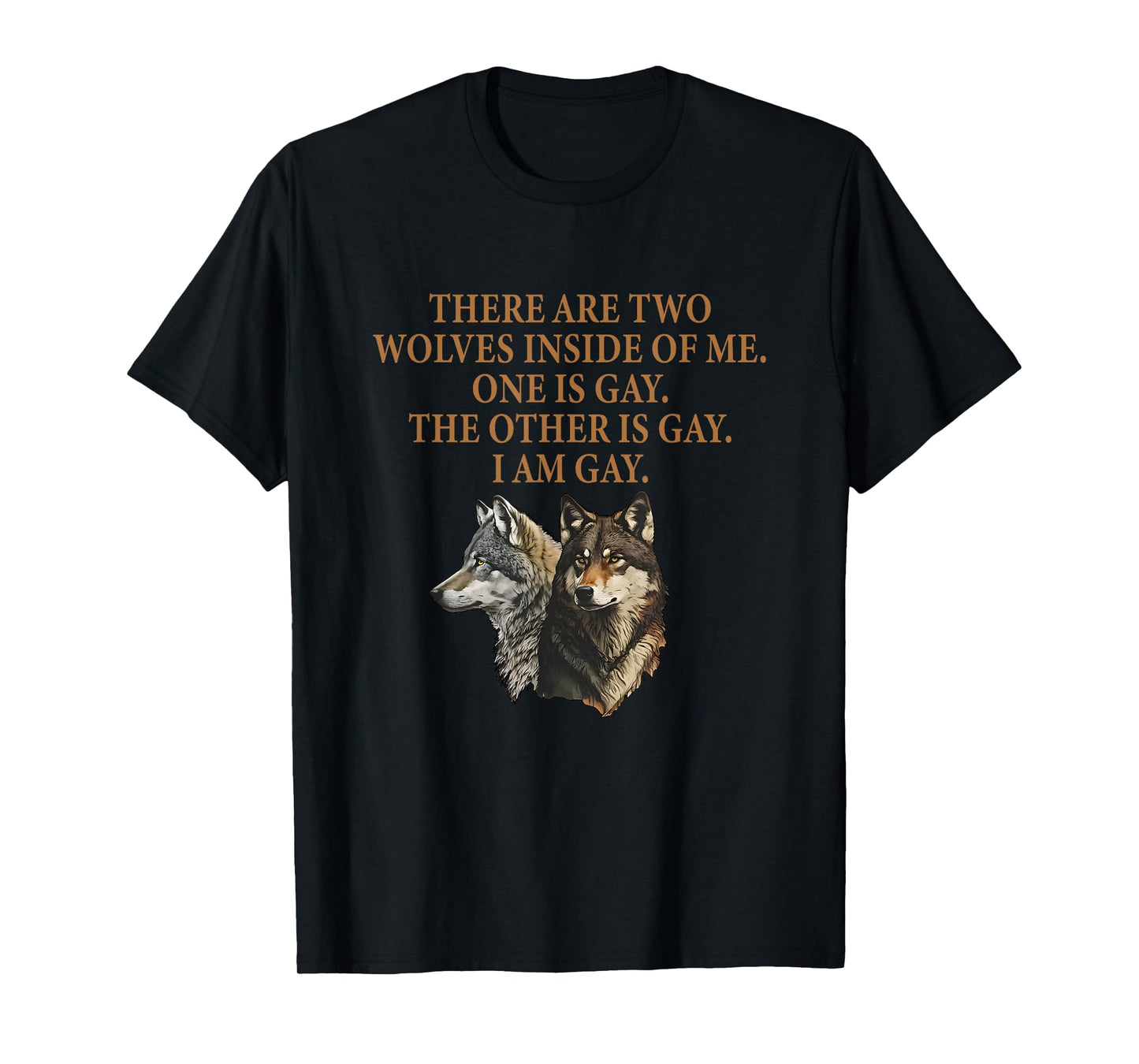 180g pure cotton round neck single-sided printed T-shirt, there are two wolves in me, one is gay and the other is LGBT, wolf lover T-shirt, casual T-shirt for men and women, perfect T-shirt for holiday gifts, Christmas gifts, 2025 gifts, New Year gifts