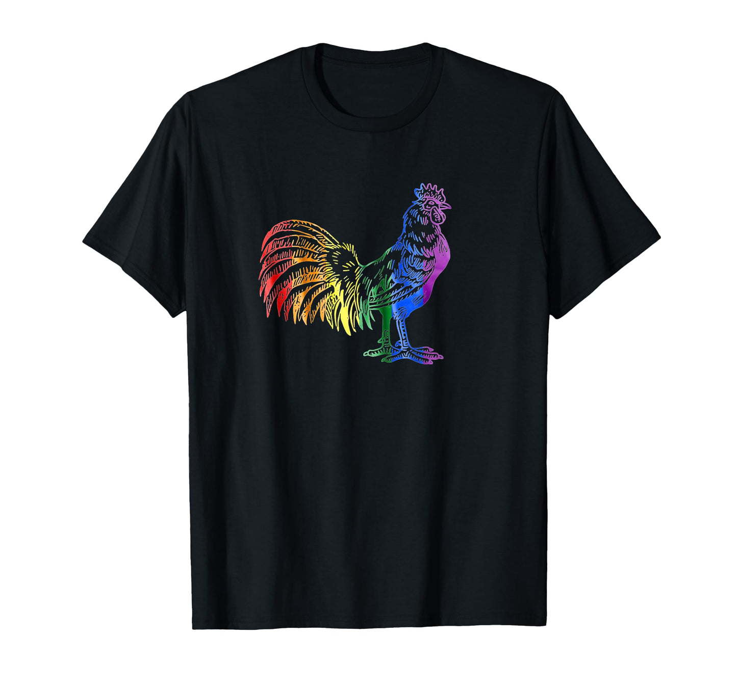 180g pure cotton round neck single side printed t-shirt, rainbow rooster shirt gay pride colored rooster t-shirt, casual t-shirt for men and women, perfect t-shirt for holiday gift, Christmas gift, 2025 gift, New Year gift