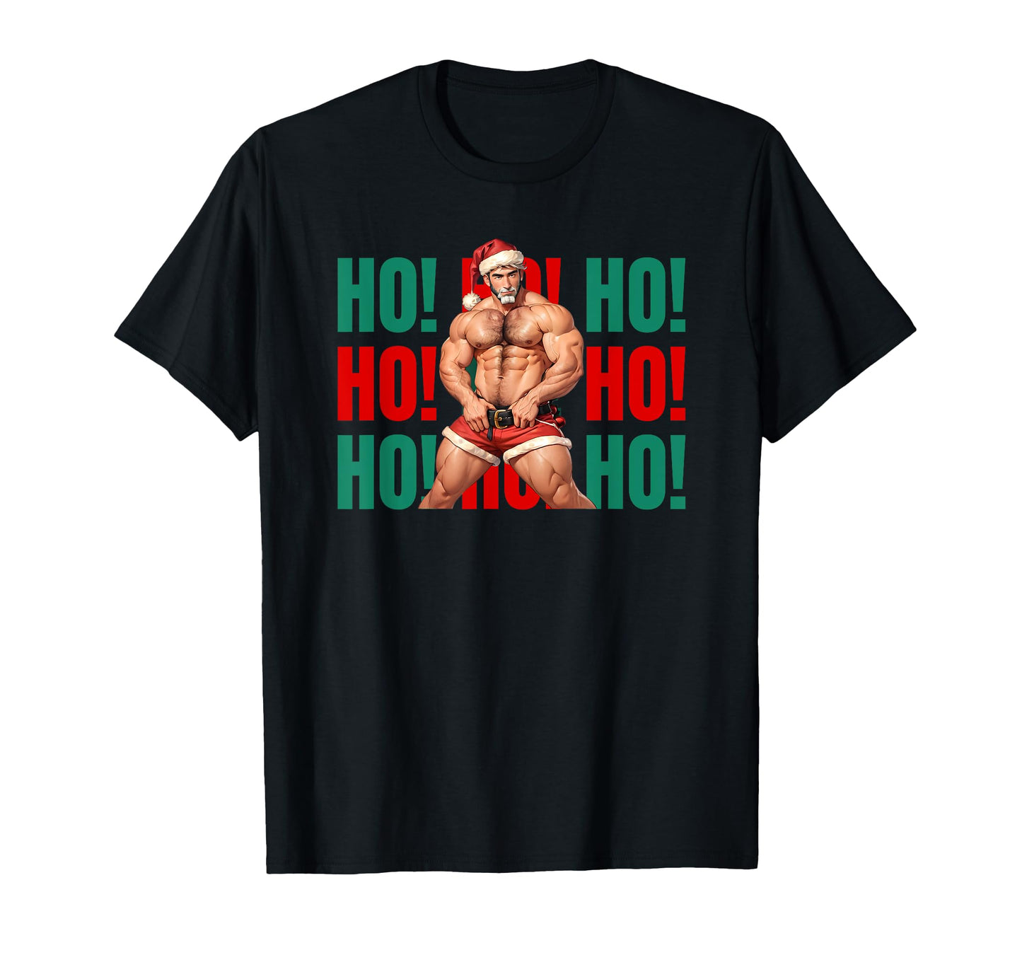 180g pure cotton round neck single side printed T-shirt, Ho Ho Ho gay Santa Claus Christmas rainbow LGBT pride T-shirt, casual T-shirt for men and women, perfect T-shirt for holiday gift, Christmas gift, 2025 gift, New Year gift