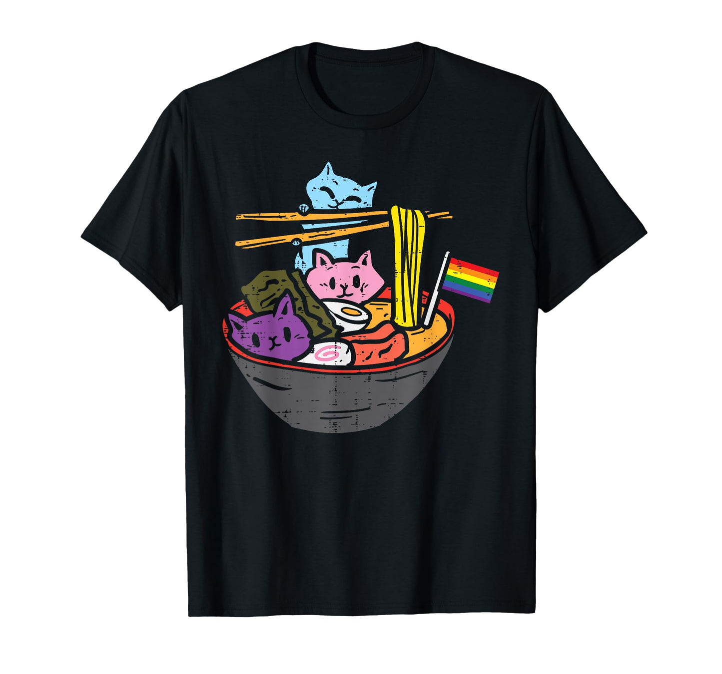 180g pure cotton round neck single side printed T-shirt, rainbow flag cat ramen anime gay pride month LGBTQ ally T-shirt, casual T-shirts for men and women, perfect T-shirt for holiday gifts, Christmas gifts, 2025 gifts, New Year gifts