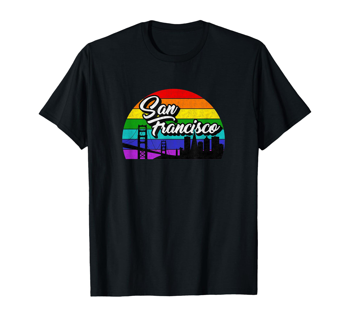 180g pure cotton round neck single side printed T-shirt, retro style rainbow sunset souvenir San Francisco gay pride T-shirt, casual T-shirt for men and women, perfect T-shirt for holiday gift, Christmas gift, 2025 gift, New Year gift