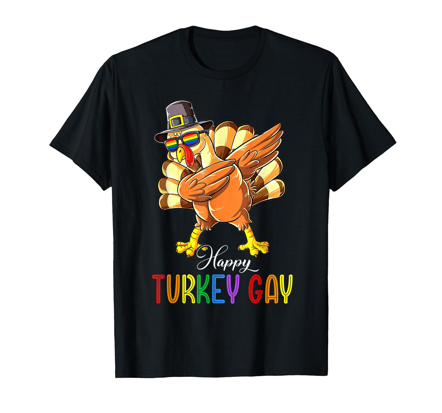 180g pure cotton round neck single side printed T-shirt, Happy Turkey Gay LGBTQ Ally Rainbow LGBT Pride Flag T-shirt, Casual T-shirt for men and women, Perfect T-shirt for holiday gift, Christmas gift, 2025 gift, New Year gift
