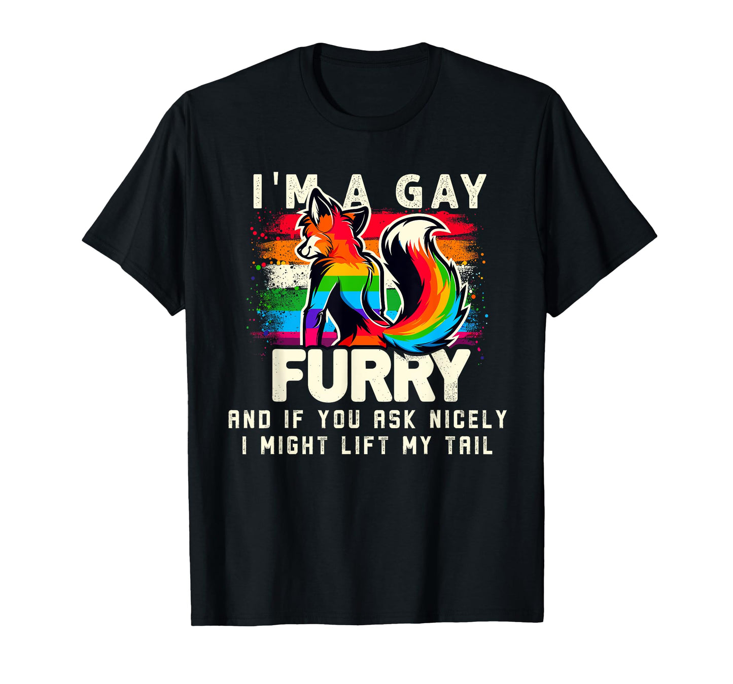 180g pure cotton round neck single side printed T-shirt, I am a gay furry rainbow fox wolf Fursona fan pride month T-shirt, casual T-shirts for men and women, perfect T-shirt for holiday gifts, Christmas gifts, 2025 gifts, New Year gifts