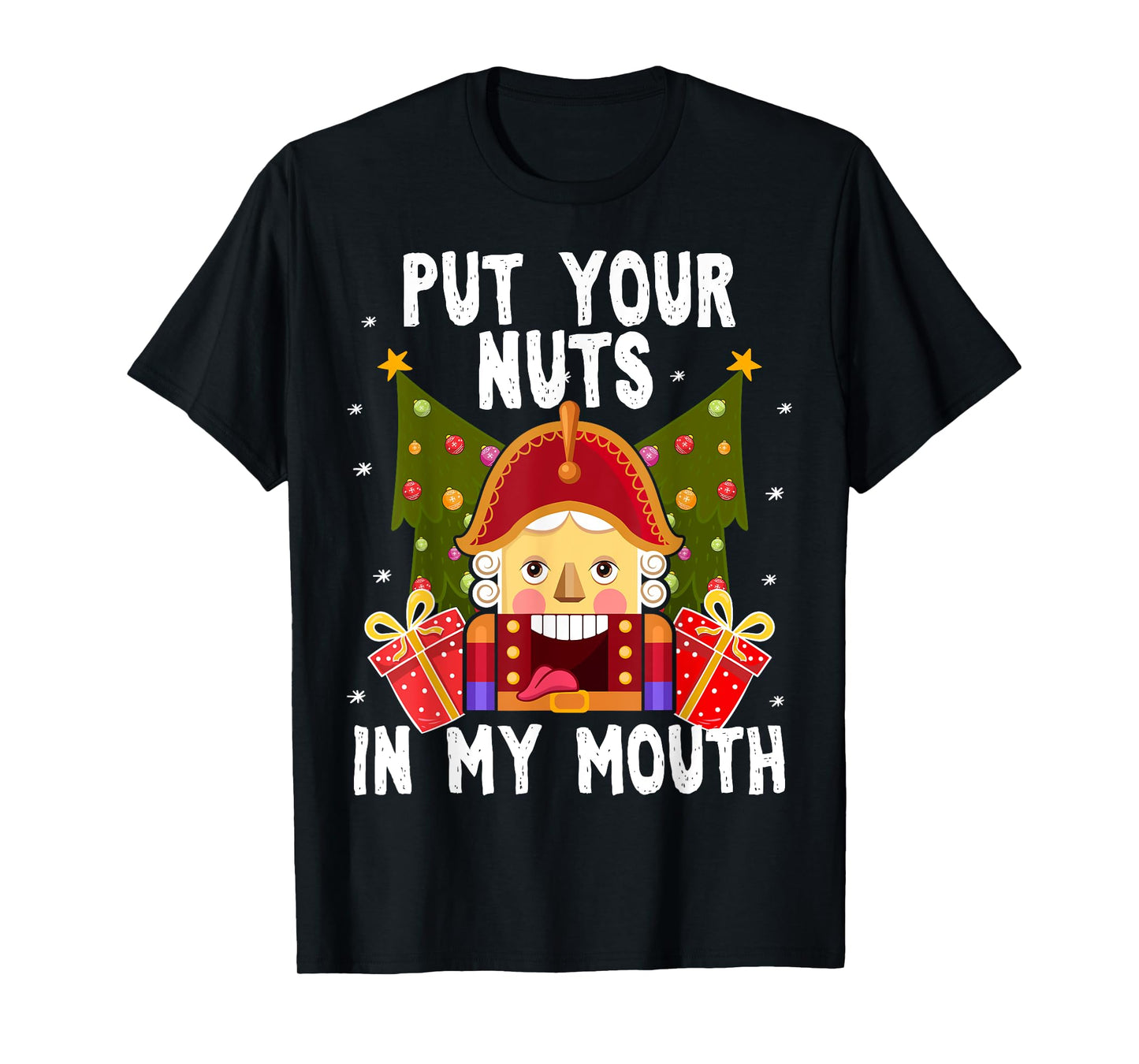 180g pure cotton round neck single-sided printed T-shirt, Put your nuts in my mouth - funny gay Christmas shirts, casual T-shirts for men and women, perfect T-shirts for holiday gifts, Christmas gifts, 2025 gifts, New Year gifts
