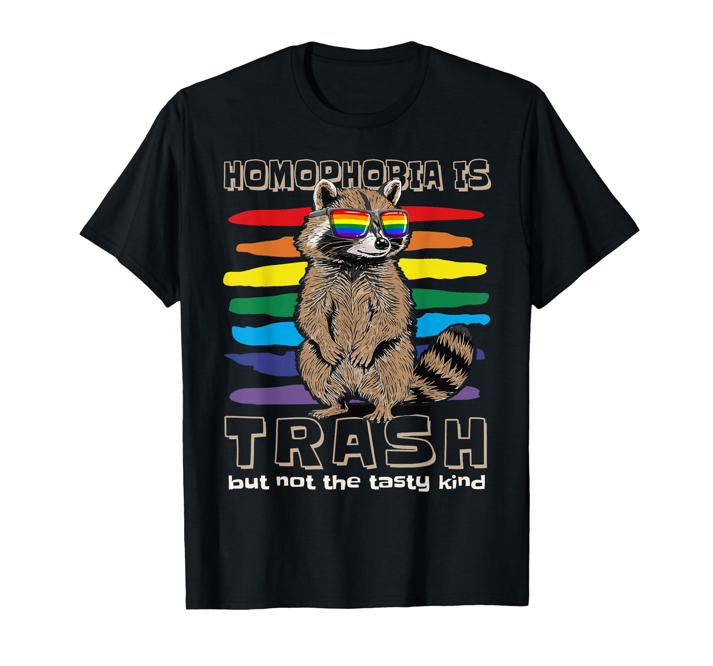 180g pure cotton round neck single side printed t-shirt, homophobia is trash gay pride raccoon LGBT ally gift rainbow t-shirt, casual t-shirts for men and women, perfect t-shirt for holiday gifts, Christmas gifts, 2025 gifts, New Year gifts