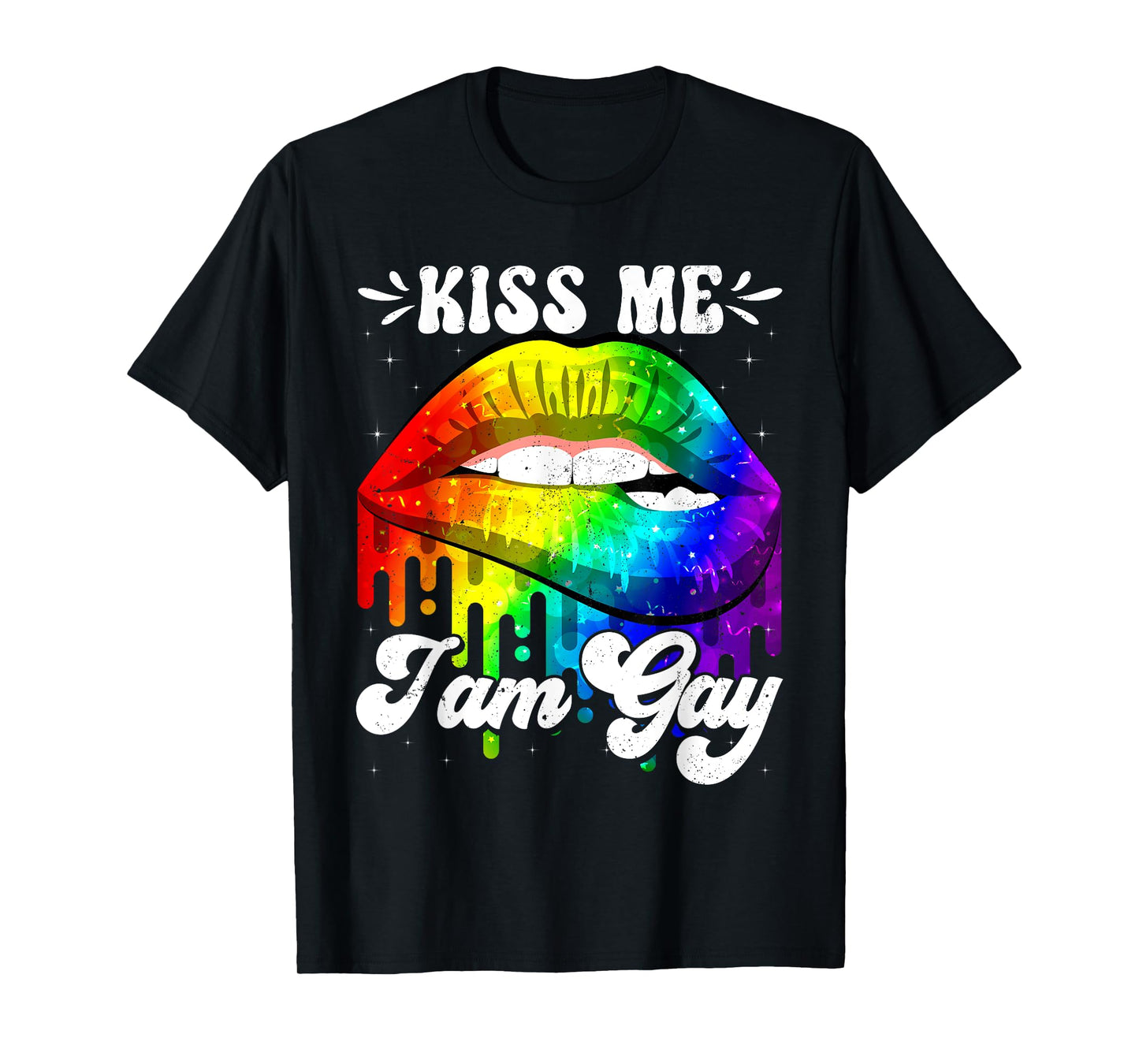 180g pure cotton round neck single side printed T-shirt, kiss me I'm gay lips rainbow funny retro gay LGBT pride T-shirt, casual T-shirt for men and women, perfect T-shirt for holiday gift, Christmas gift, 2025 gift, New Year gift