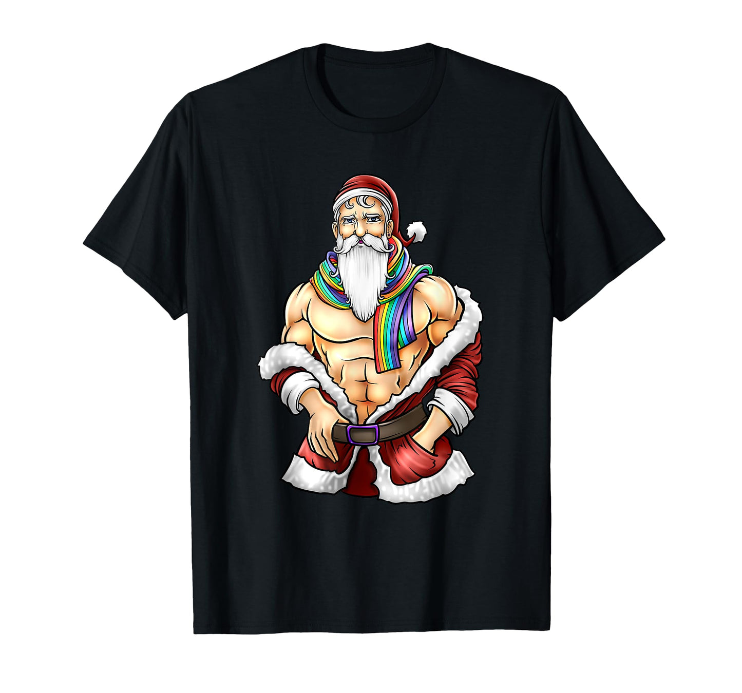 180g pure cotton round neck single side printed t-shirt, gay pride Santa Claus shirt LGBTQ Christmas rainbow holiday Santa Claus t-shirt, casual t-shirt for men and women, perfect t-shirt for holiday gift, Christmas gift, 2025 gift, New Year gift