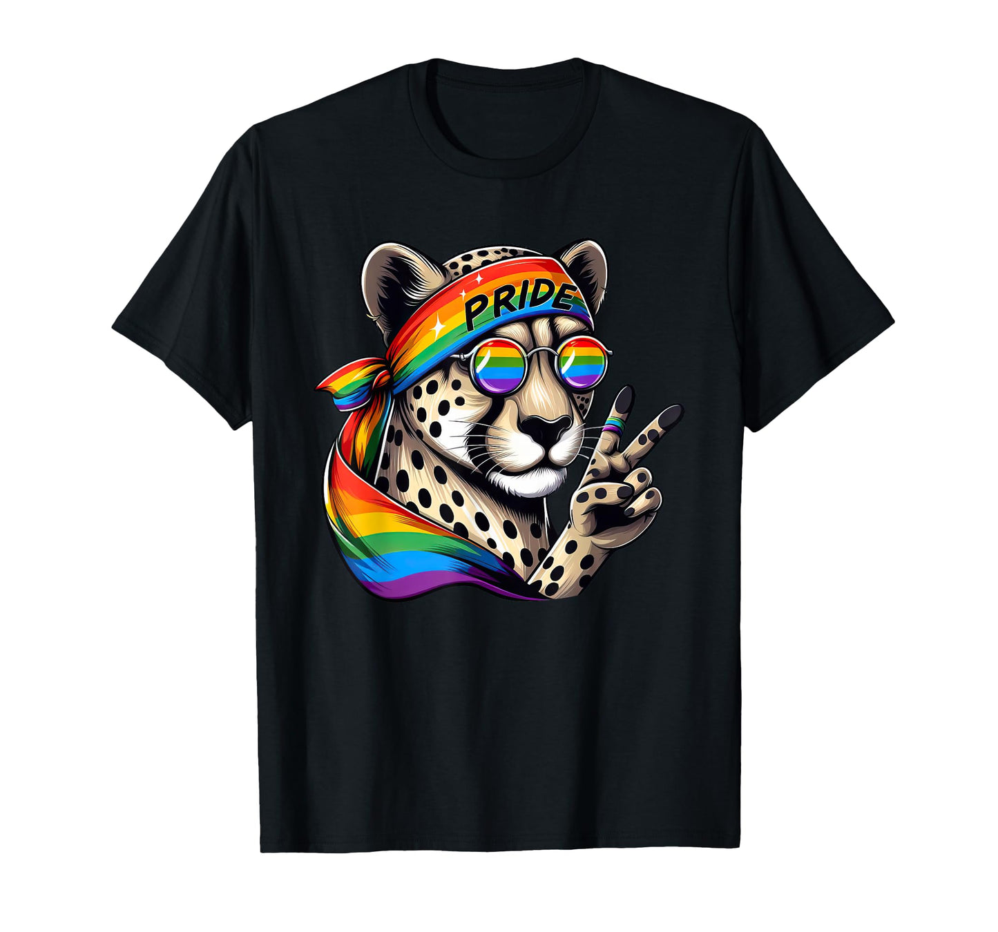 180g cotton round neck single side printed t-shirt, funny peace sign hand cheetah rainbow LGBT lesbian gay pride t-shirt, casual t-shirt for men and women, perfect t-shirt for holiday gift, Christmas gift, 2025 gift, New Year gift