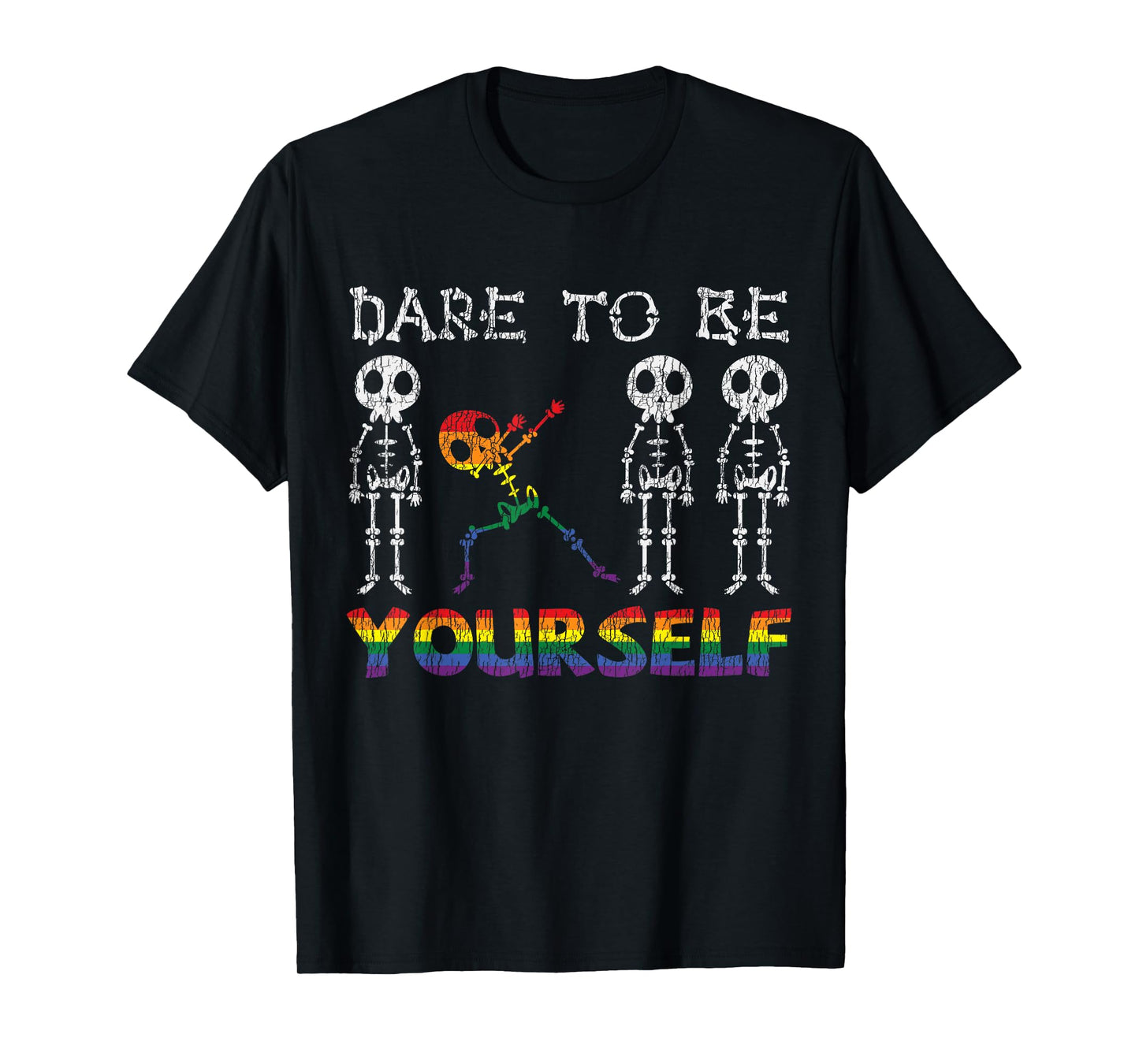 180g pure cotton round neck single-sided printed T-shirt, skull dare to be yourself skull graffiti proud gay LGBTQ T-shirt, casual T-shirts for men and women, perfect T-shirt for holiday gifts, Christmas gifts, 2025 gifts, New Year gifts