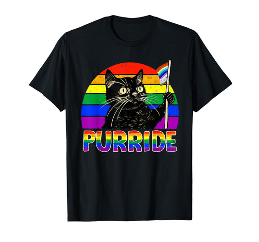 180g pure cotton round neck single side printed T-shirt, Purride black cat rainbow LGBT gay transgender pride T-shirt, casual T-shirt for men and women, perfect T-shirt for holiday gifts, Christmas gifts, 2025 gifts, New Year gifts