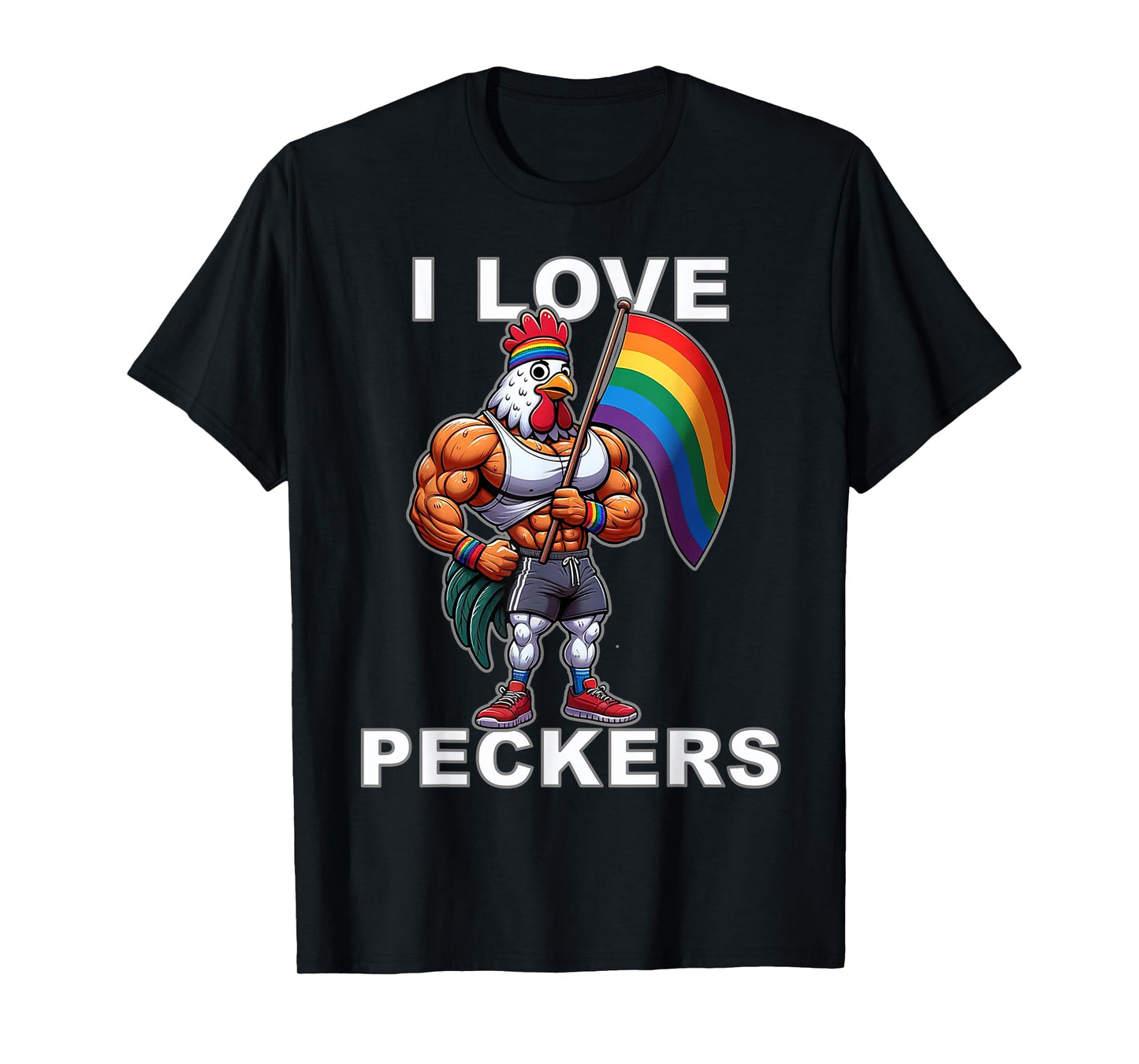 180g pure cotton round neck single side printed T-shirt, rooster rainbow flag LGBT gay pride T-shirt I love rooster rooster T-shirt, casual T-shirt for men and women, perfect T-shirt for holiday gifts, Christmas gifts, 2025 gifts, New Year gifts