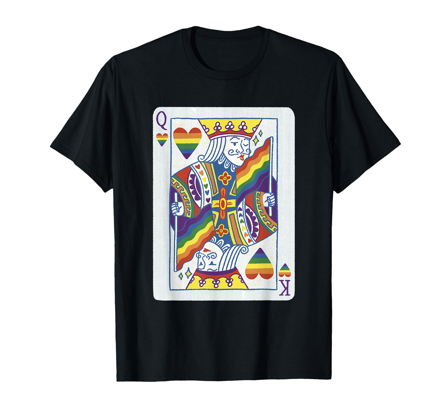 180g pure cotton round neck single side printed T-shirt, funny Queen King playing card style LGBT gay pride T-shirt, casual T-shirt for men and women, perfect T-shirt for holiday gift, Christmas gift, 2025 gift, New Year gift
