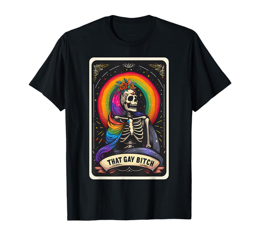 180g pure cotton round neck single side printed t-shirt, that gay bitch pride tarot skull pride flag LGBTQ t-shirt, casual t-shirts for men and women, perfect t-shirt for holiday gifts, Christmas gifts, 2025 gifts, New Year gifts